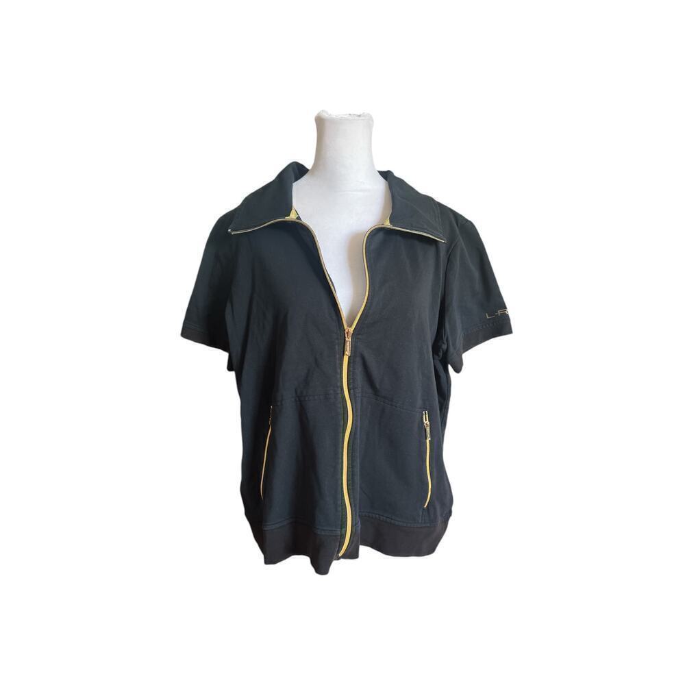 Lauren Active Ralph Lauren Womens XL Black Short Sleeve Full Zip Jacket Gold Zip